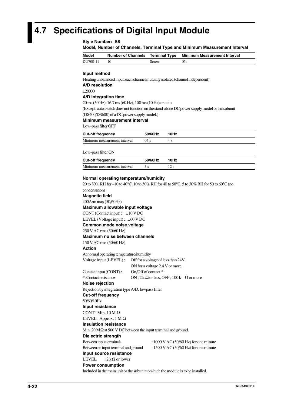 7 specifications of digital input module, Specifications of digital input module -22 | Yokogawa DA100 User Manual | Page 91 / 109