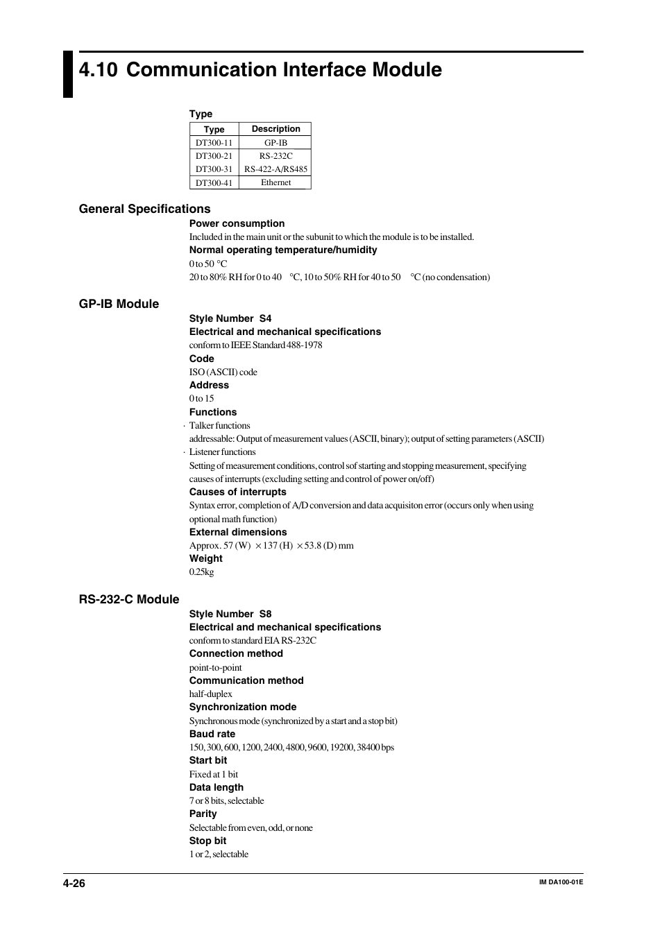 10 communication interface module, Communication interface module -26 | Yokogawa DA100 User Manual | Page 95 / 109