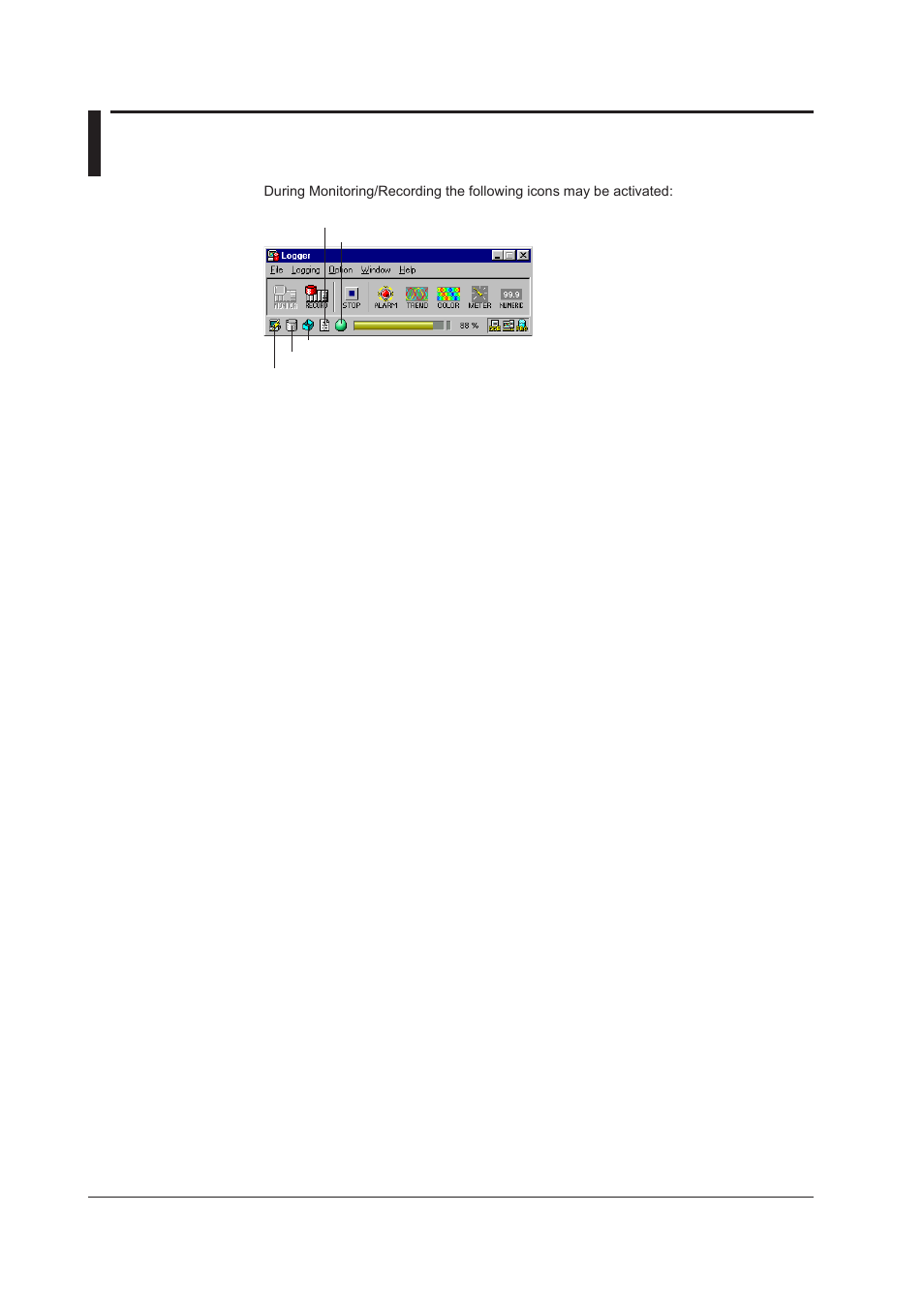 9 icon display during monitoring/recording, 9 icon display during monitoring/recording -18 | Yokogawa DAQWORX User Manual | Page 128 / 210