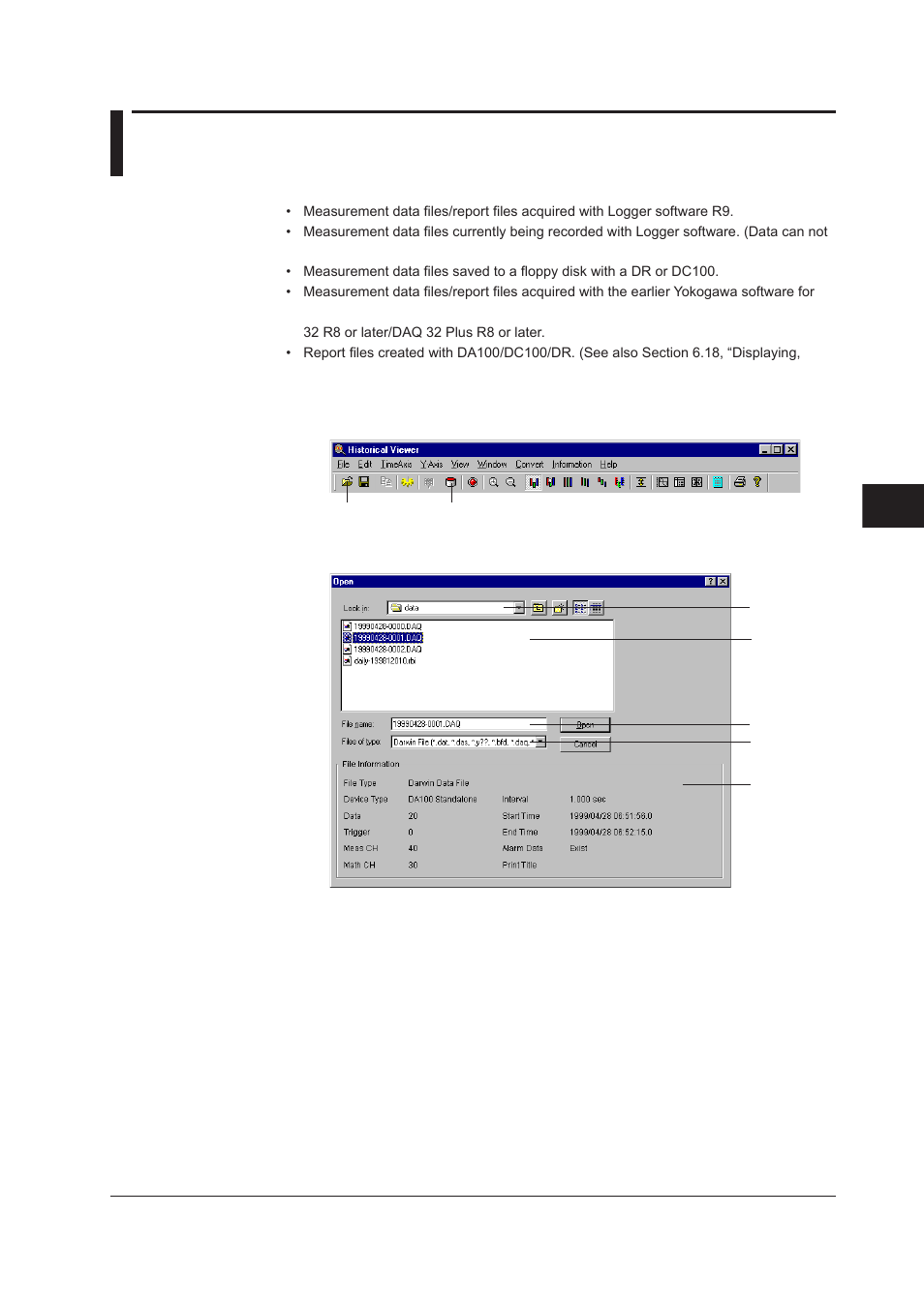 2 opening files for display, 2 opening files for display -3 | Yokogawa DAQWORX User Manual | Page 139 / 210