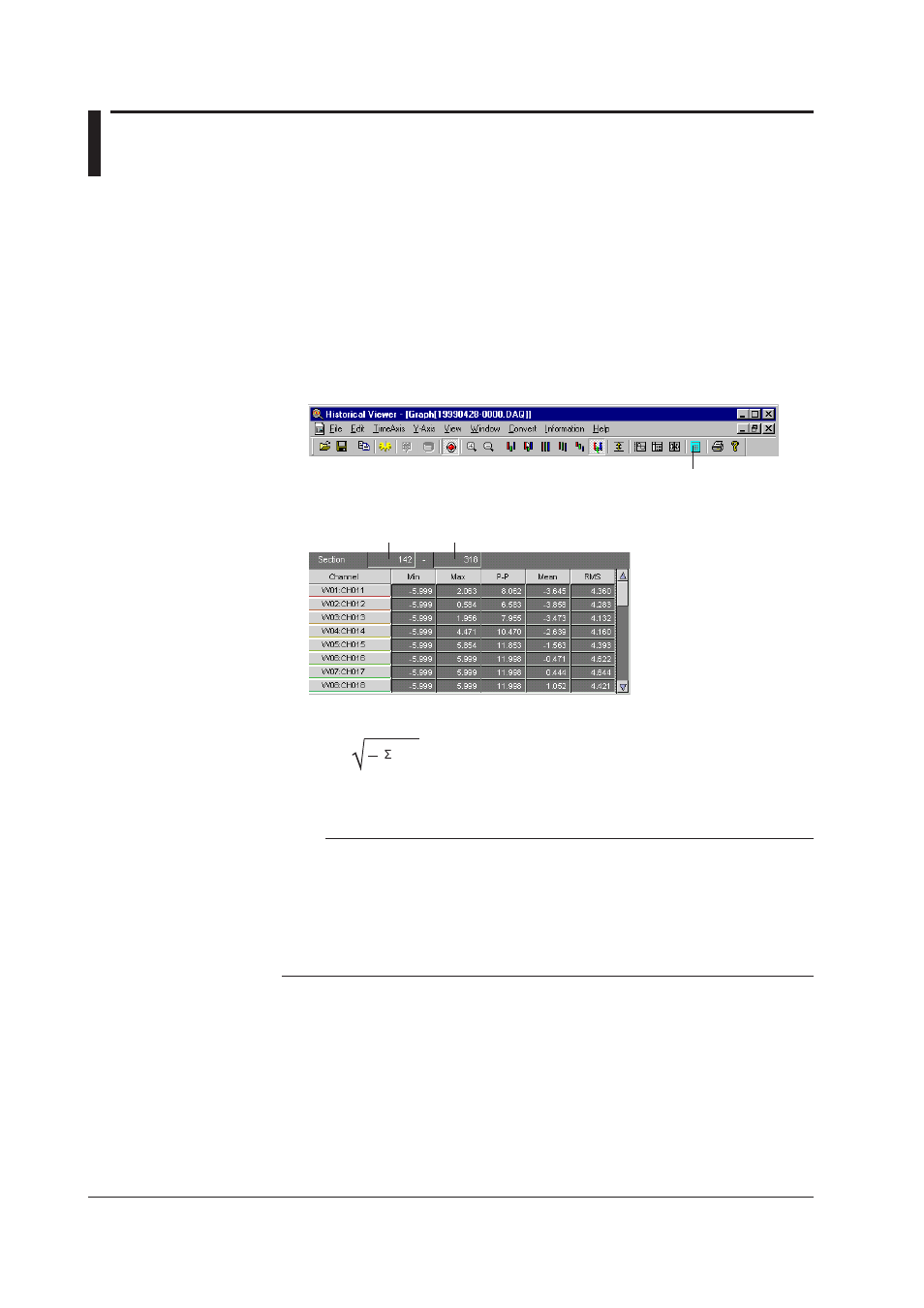 8 using cursors for statistical calculations, 8 using cursors for statistical calculations -14 | Yokogawa DAQWORX User Manual | Page 150 / 210
