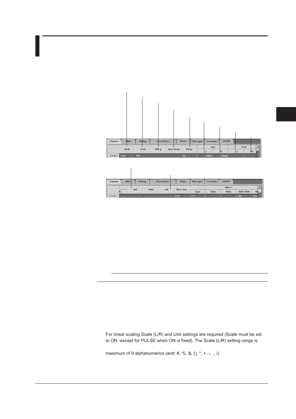3 setting input range, span, and linear scaling, 3 setting input range, span, and linear scaling -5 | Yokogawa DAQWORX User Manual | Page 52 / 210
