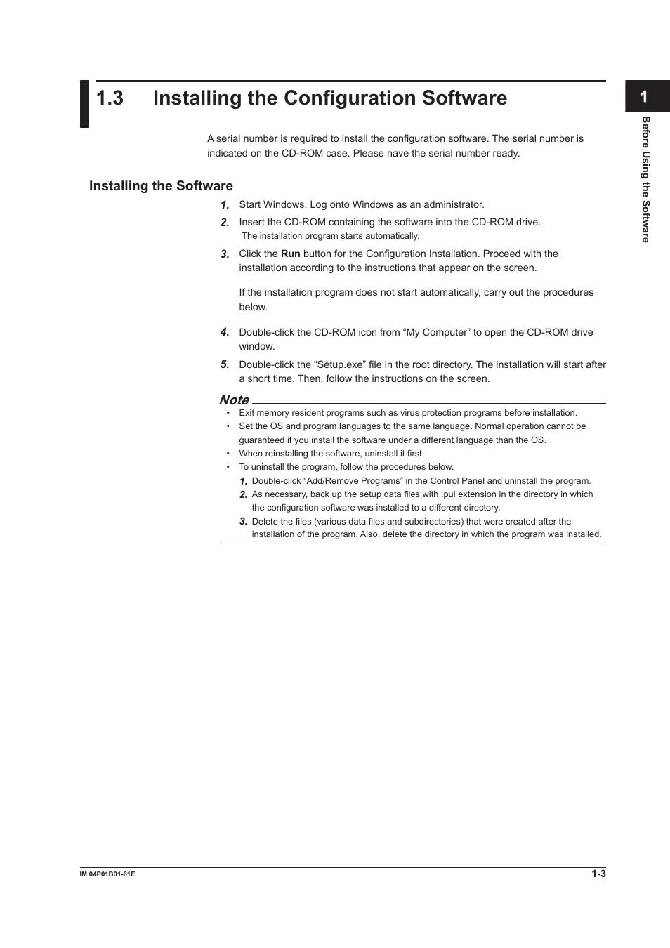3 installing the configuration software, 3 installing the configuration software -3, Index | Installing the software | Yokogawa µR20000 User Manual | Page 11 / 65