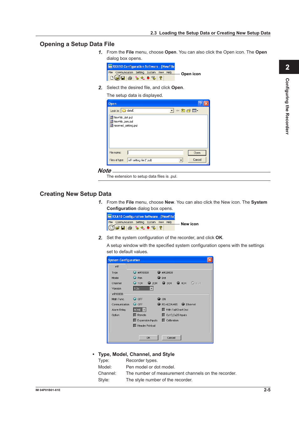 Index opening a setup data file, Creating new setup data | Yokogawa µR20000 User Manual | Page 18 / 65