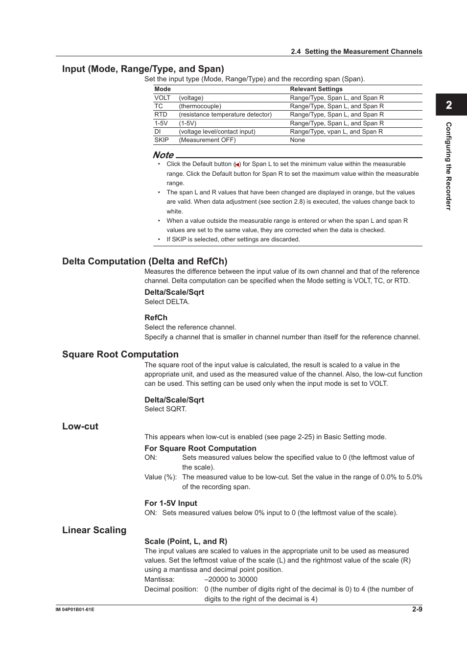 Index input (mode, range/type, and span), Delta computation (delta and refch), Square root computation | Low-cut, Linear scaling | Yokogawa µR20000 User Manual | Page 22 / 65