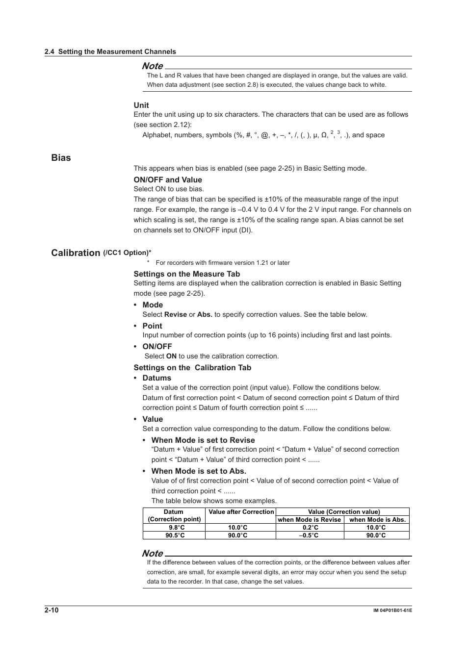 Bias, Calibration | Yokogawa µR20000 User Manual | Page 23 / 65