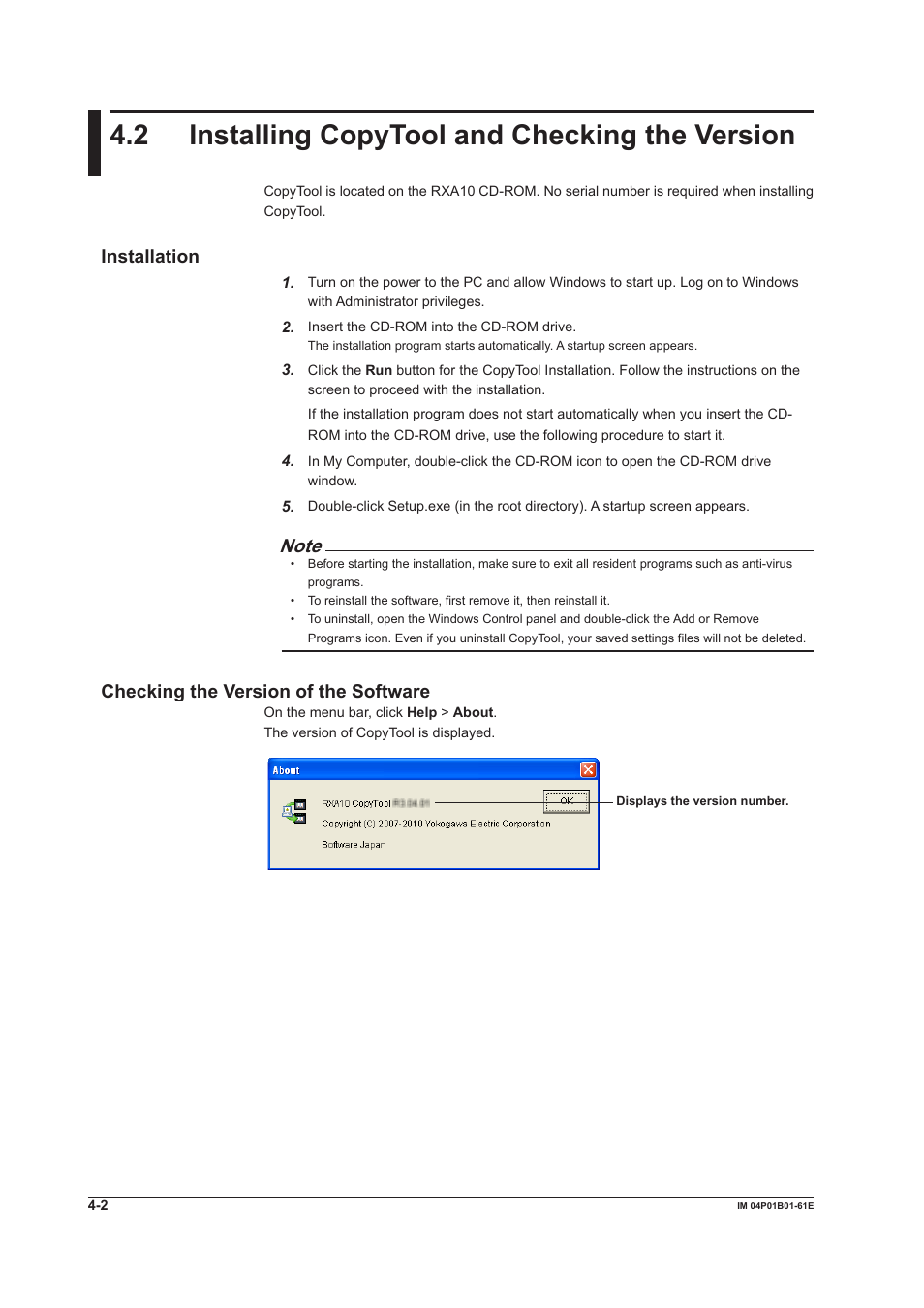 2 installing copytool and checking the version, 2 installing copytool and checking the version -2, Installation | Checking the version of the software | Yokogawa µR20000 User Manual | Page 56 / 65