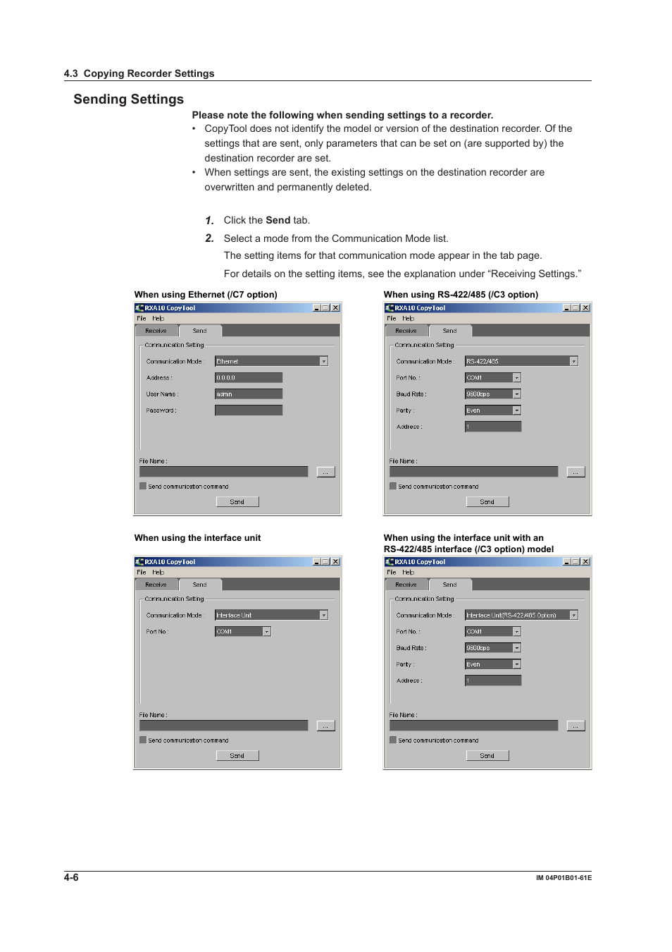 Sending settings | Yokogawa µR20000 User Manual | Page 60 / 65