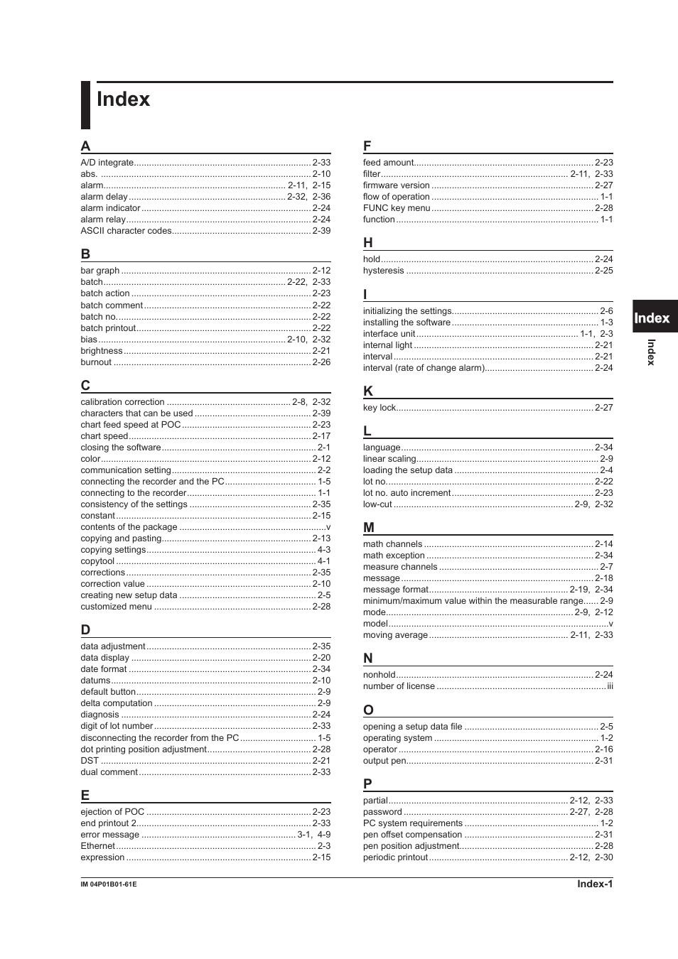 Index, Index a | Yokogawa µR20000 User Manual | Page 64 / 65