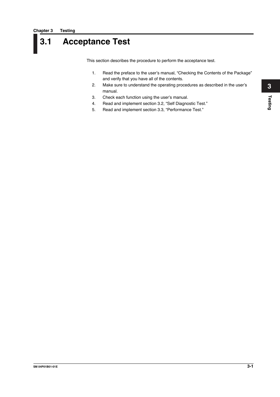 Chapter 3 testing, 1 acceptance test, Acceptance test -1 | Yokogawa µR20000 User Manual | Page 14 / 83