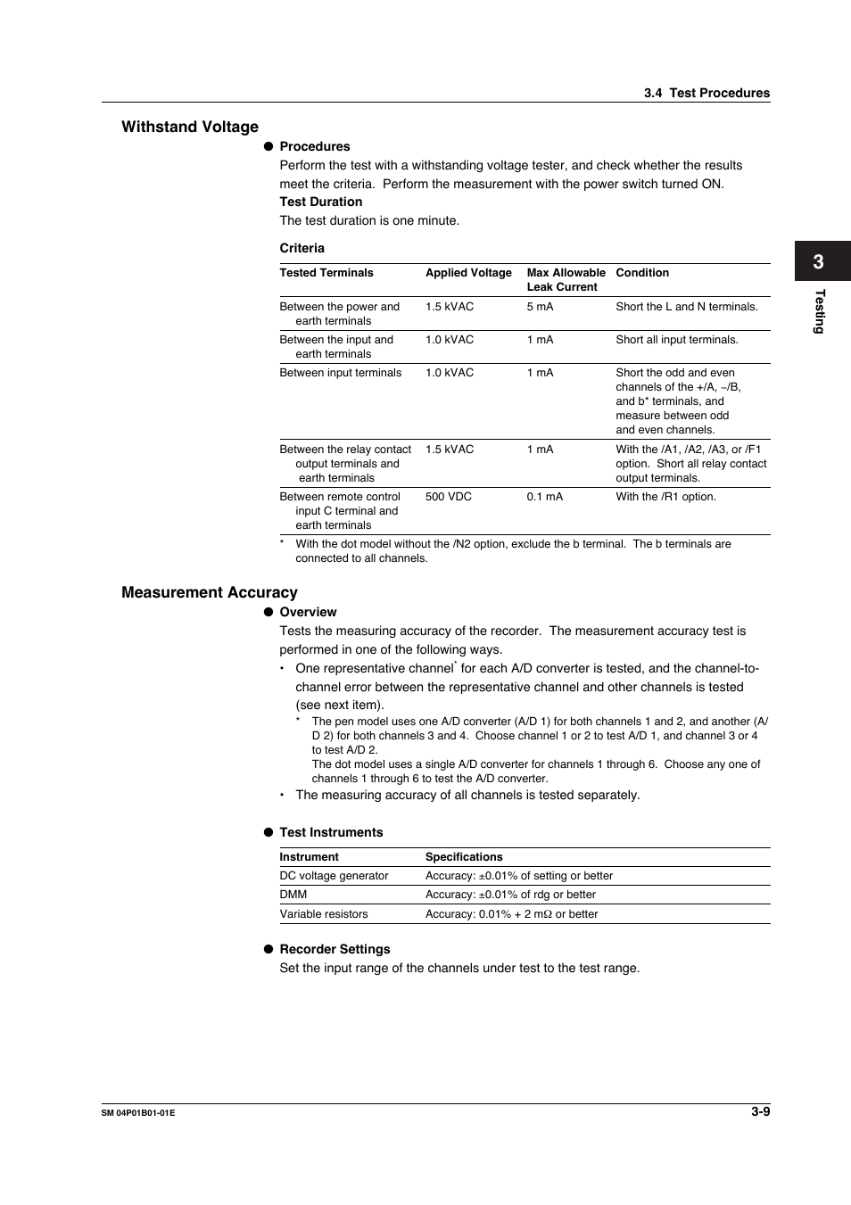 Withstand voltage, Measurement accuracy, Withstand voltage -9 | Measurement accuracy -9 | Yokogawa µR20000 User Manual | Page 22 / 83