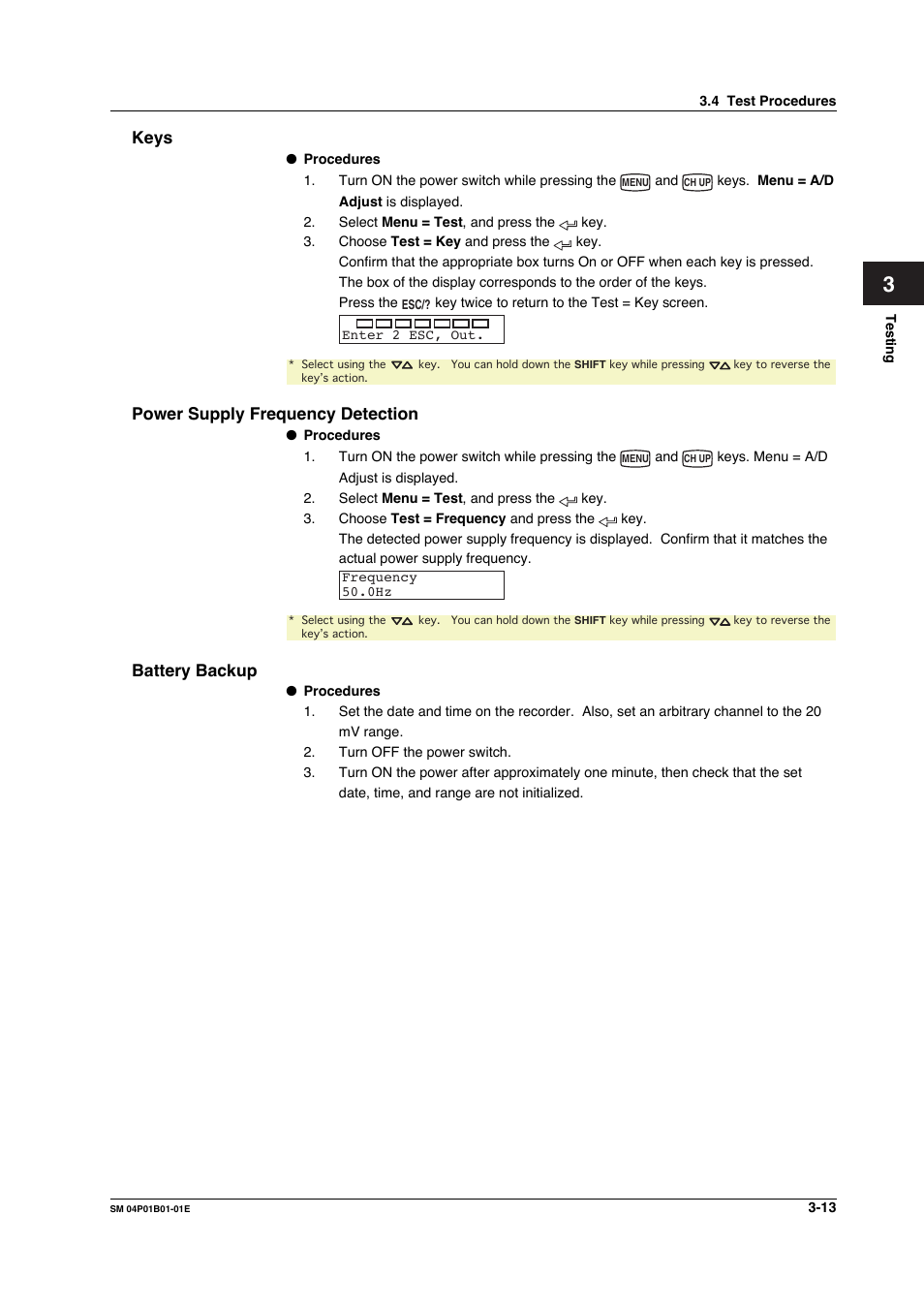 Keys, Power supply frequency detection, Battery backup | Keys -13 | Yokogawa µR20000 User Manual | Page 26 / 83