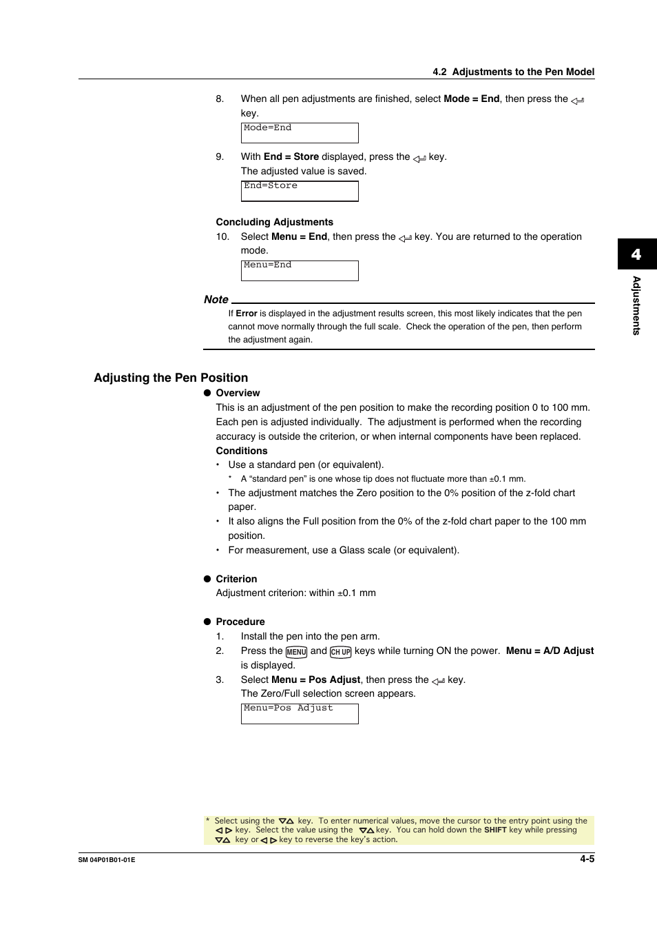 Adjusting the pen position, Adjusting the pen position -5 | Yokogawa µR20000 User Manual | Page 36 / 83