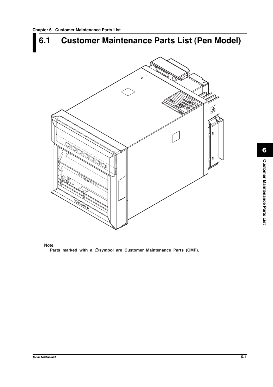 Chapter 6 customer maintenance parts list, 1 customer maintenance parts list (pen model), Customer maintenance parts list (pen model) -1 | Customer maintenance parts list 6-1 | Yokogawa µR20000 User Manual | Page 46 / 83