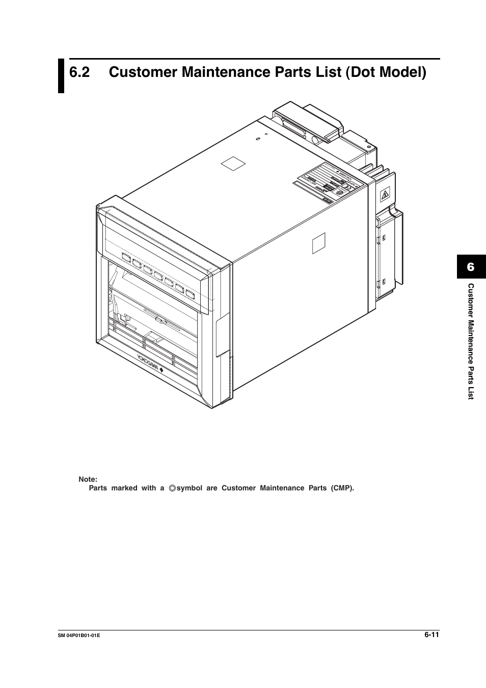 2 customer maintenance parts list (dot model), Customer maintenance parts list (dot model) -11, Customer maintenance parts list 6-11 | Yokogawa µR20000 User Manual | Page 56 / 83