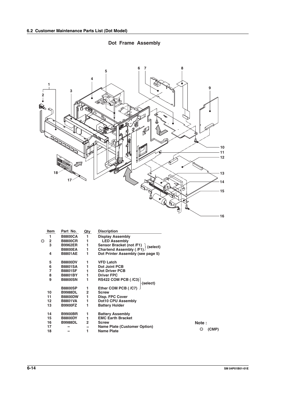 Dot frame assembly, 2 customer maintenance parts list (dot model) | Yokogawa µR20000 User Manual | Page 59 / 83