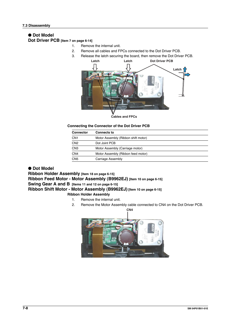 Dot model dot driver pcb, Dot model ribbon holder assembly, Ribbon feed motor - motor assembly (b9962ej) | Swing gear a and b, Ribbon shift motor - motor assembly (b9962ej) | Yokogawa µR20000 User Manual | Page 73 / 83