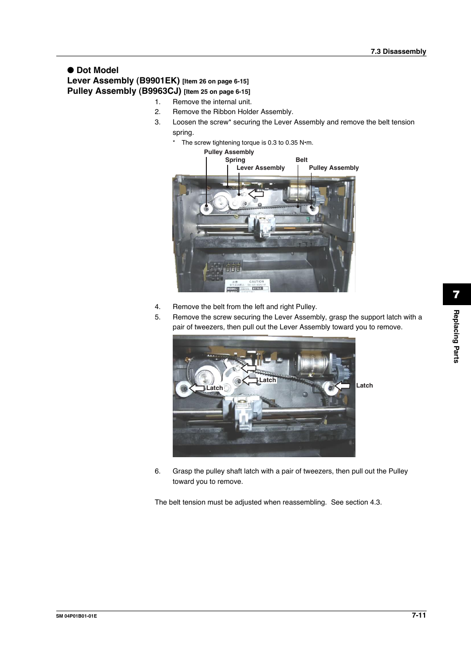 Dot model lever assembly (b9901ek), Pulley assembly (b9963cj) | Yokogawa µR20000 User Manual | Page 76 / 83