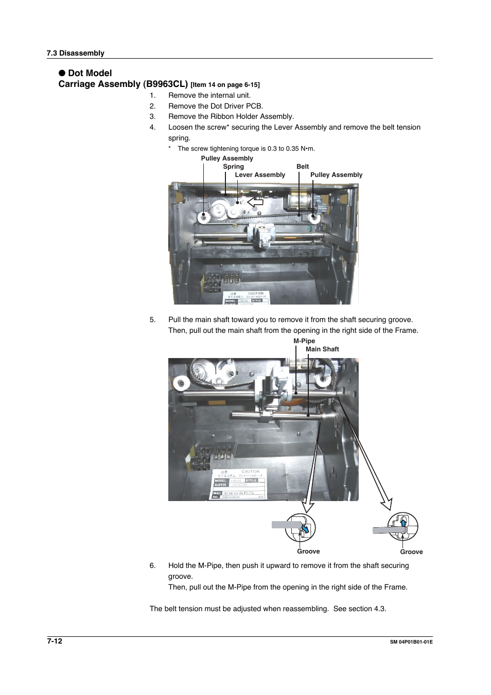 Dot model carriage assembly (b9963cl) | Yokogawa µR20000 User Manual | Page 77 / 83