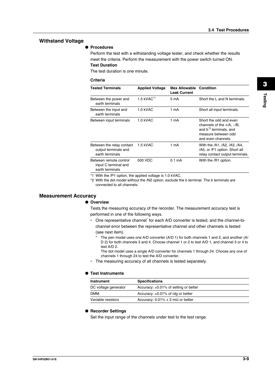 Withstand voltage, Measurement accuracy, Withstand voltage -9 | Measurement accuracy -9 | Yokogawa µR20000 User Manual | Page 22 / 94