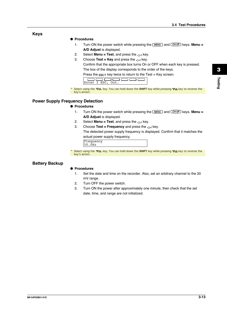 Keys, Power supply frequency detection, Battery backup | Keys -13 | Yokogawa µR20000 User Manual | Page 26 / 94