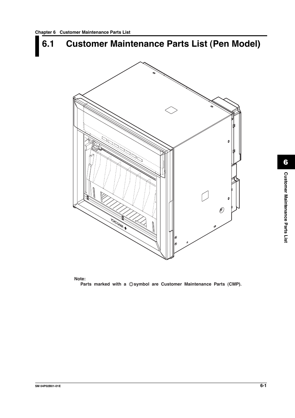 Chapter 6 customer maintenance parts list, 1 customer maintenance parts list (pen model), Customer maintenance parts list (pen model) -1 | Yokogawa µR20000 User Manual | Page 46 / 94