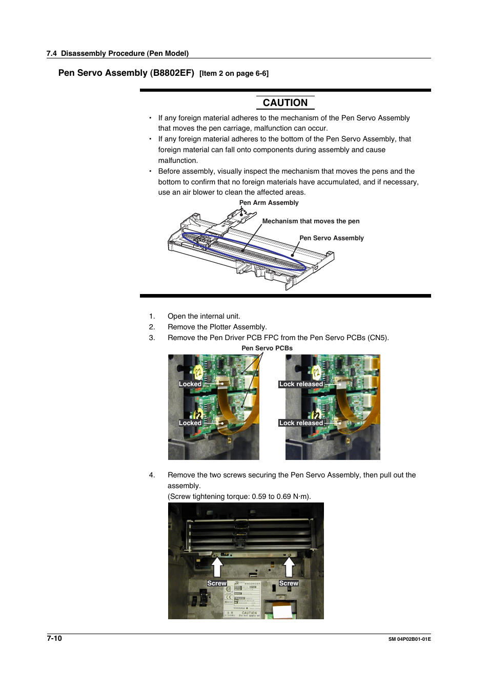 Pen servo assembly (b8802ef), Pen servo assembly (b8802ef) -10, Caution | Yokogawa µR20000 User Manual | Page 85 / 94