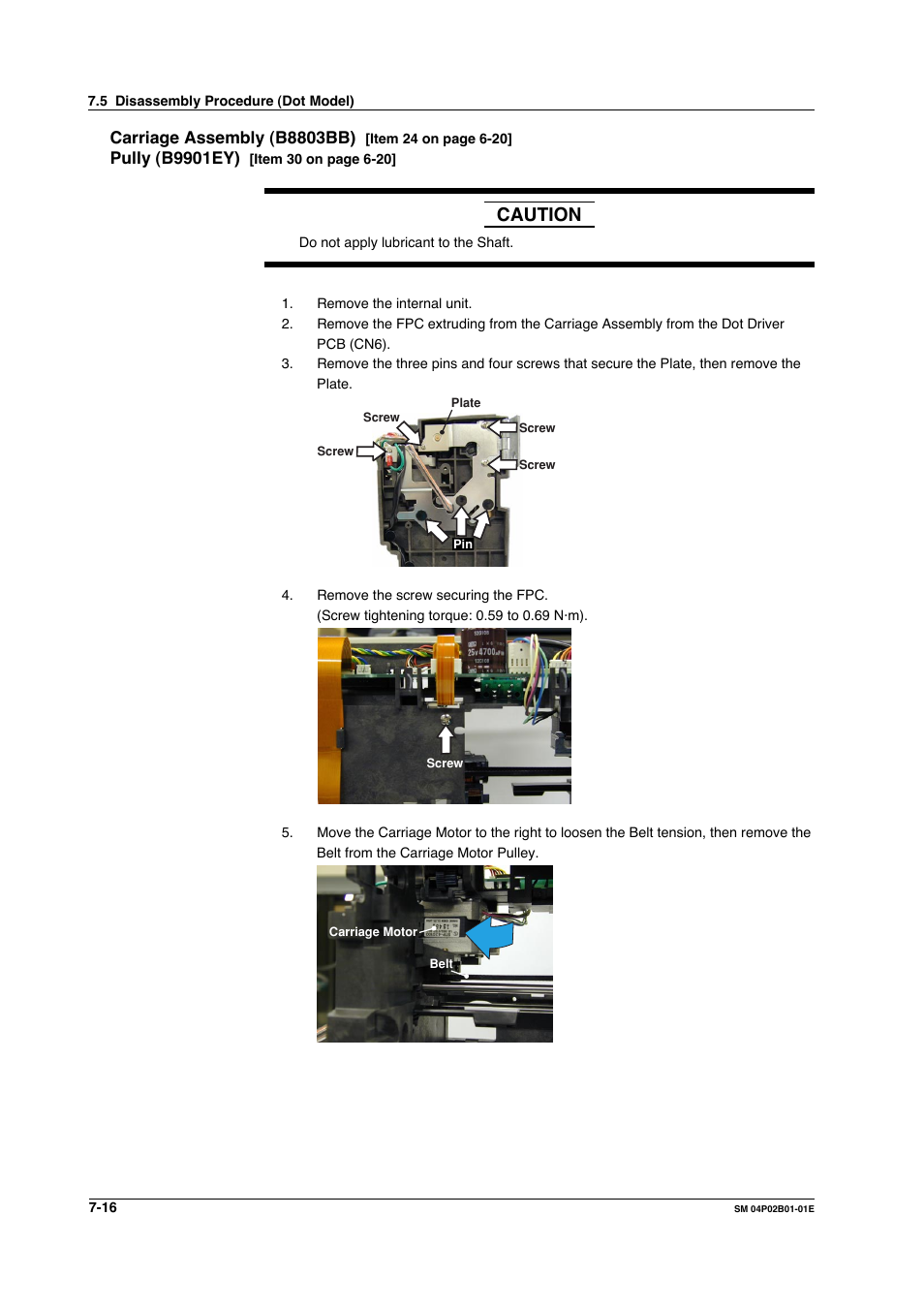 Carriage assembly (b8803bb), Pully (b9901ey), Carriage assembly (b8803bb) -16 | Pully (b9901ey) -16, Caution | Yokogawa µR20000 User Manual | Page 91 / 94