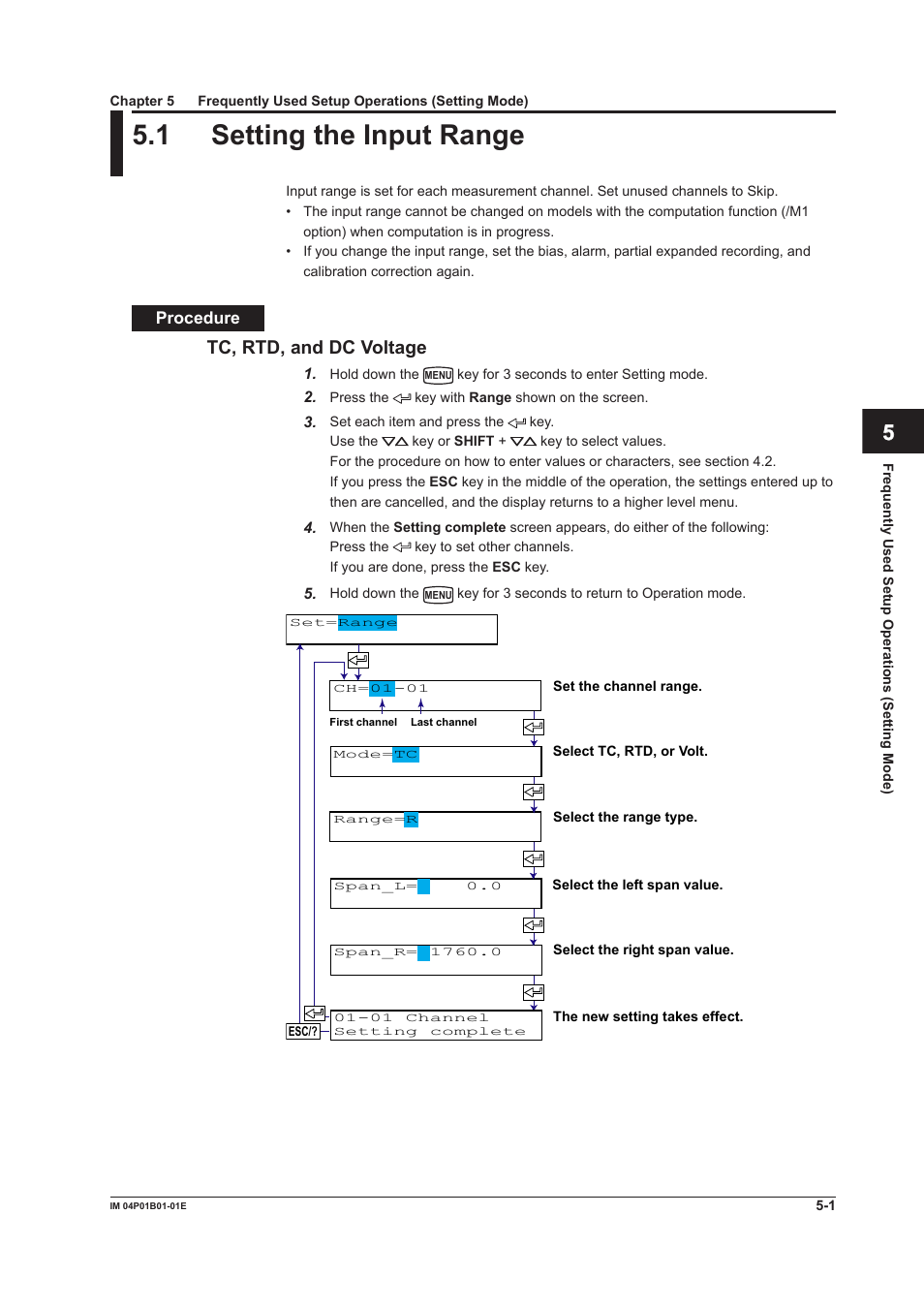 1 setting the input range, 1 setting the input range -1, 1 settng the input range | App index, Tc, rtd, and dc voltage | Yokogawa µR10000 User Manual | Page 101 / 263