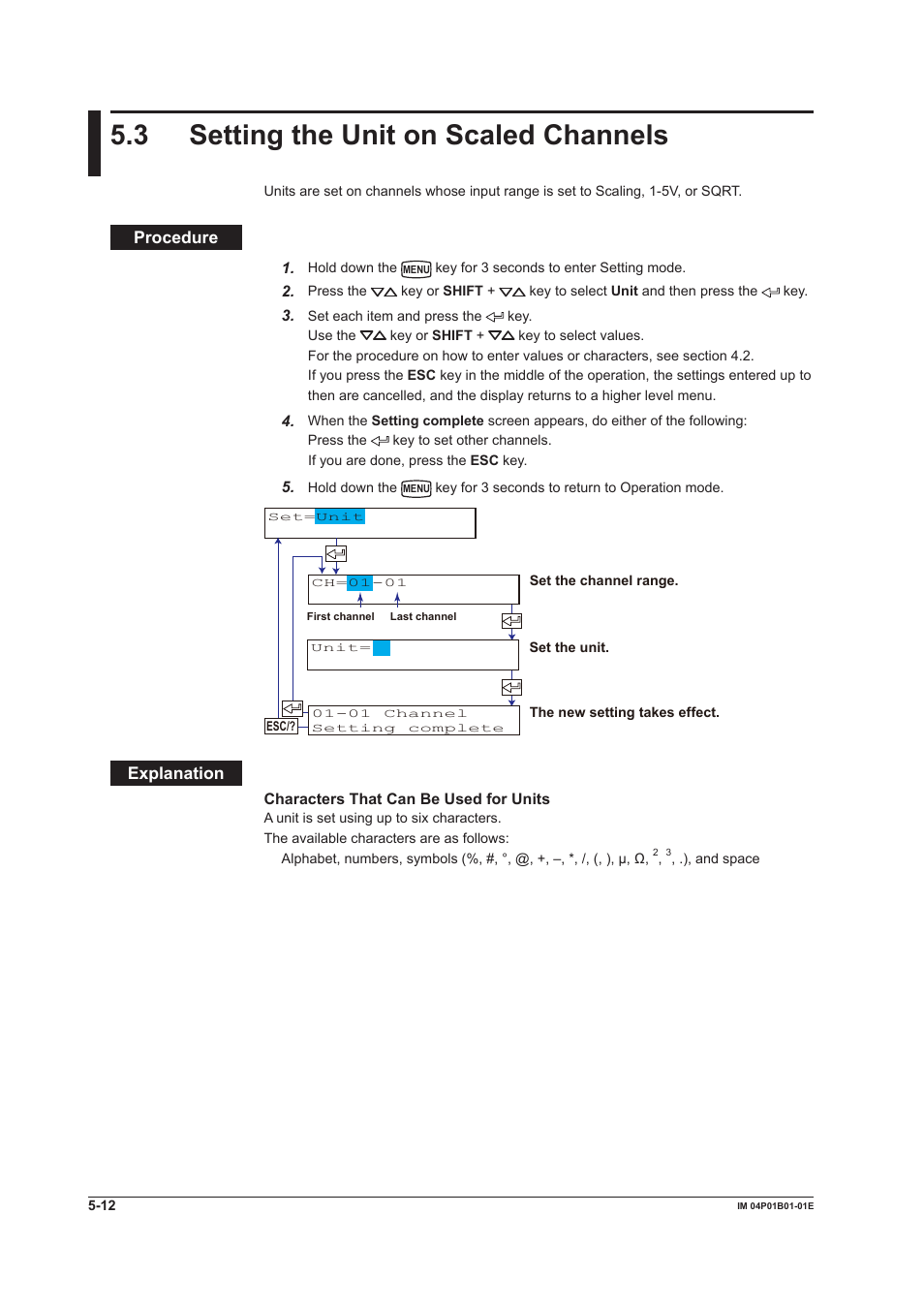 3 setting the unit on scaled channels, 3 setting the unit on scaled channels -12, 3 settng the unt on scaled channels | Yokogawa µR10000 User Manual | Page 112 / 263