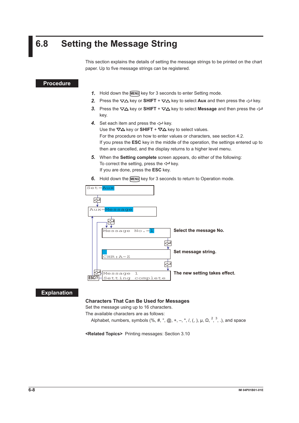 8 setting the message string, 8 setting the message string -8, 8 settng the message strng | Yokogawa µR10000 User Manual | Page 122 / 263