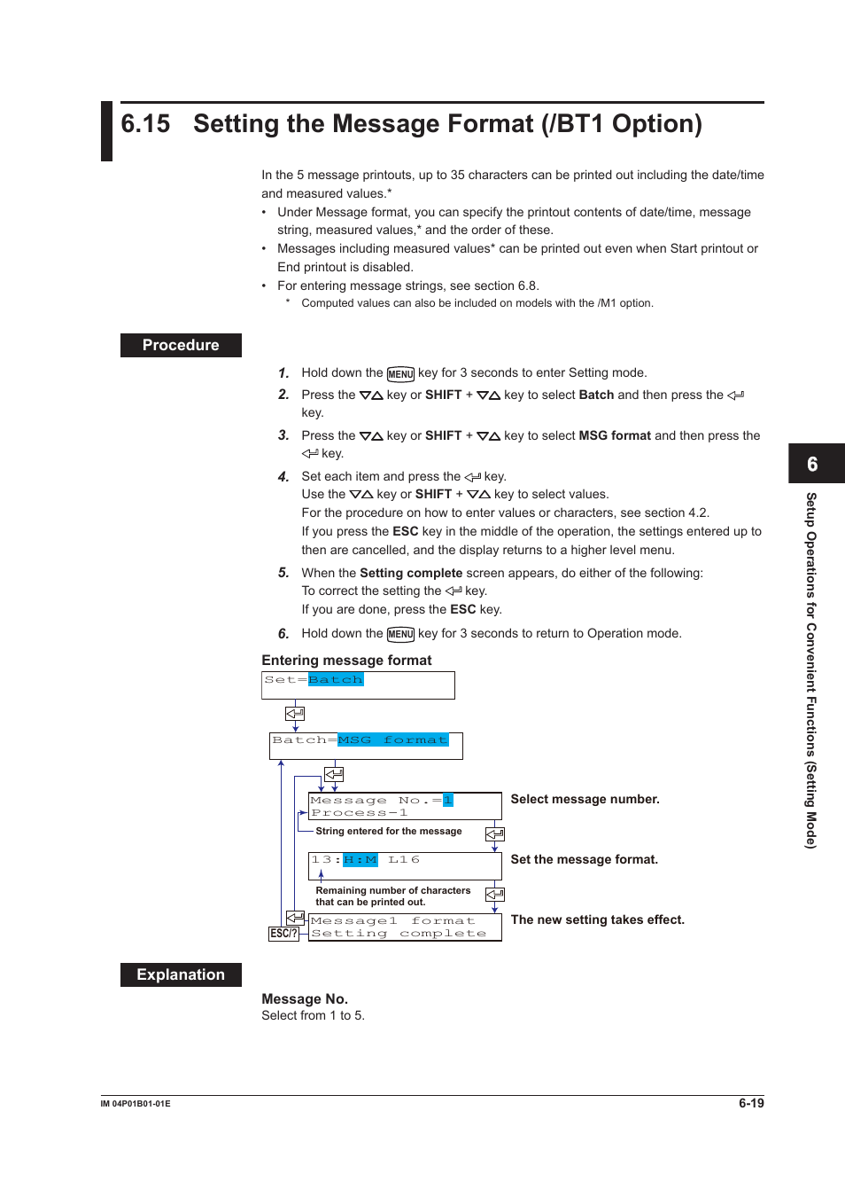 15 setting the message format (/bt1 option), 15 setting the message format (/bt1 option) -19, 15 settng the message format (/bt1 opton) | App index | Yokogawa µR10000 User Manual | Page 133 / 263