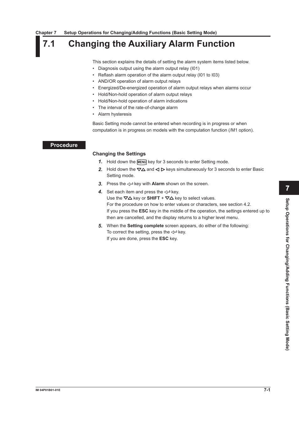 1 changing the auxiliary alarm function, Mode), 1 changing the auxiliary alarm function -1 | 1 changng the auxlary alarm functon | Yokogawa µR10000 User Manual | Page 138 / 263