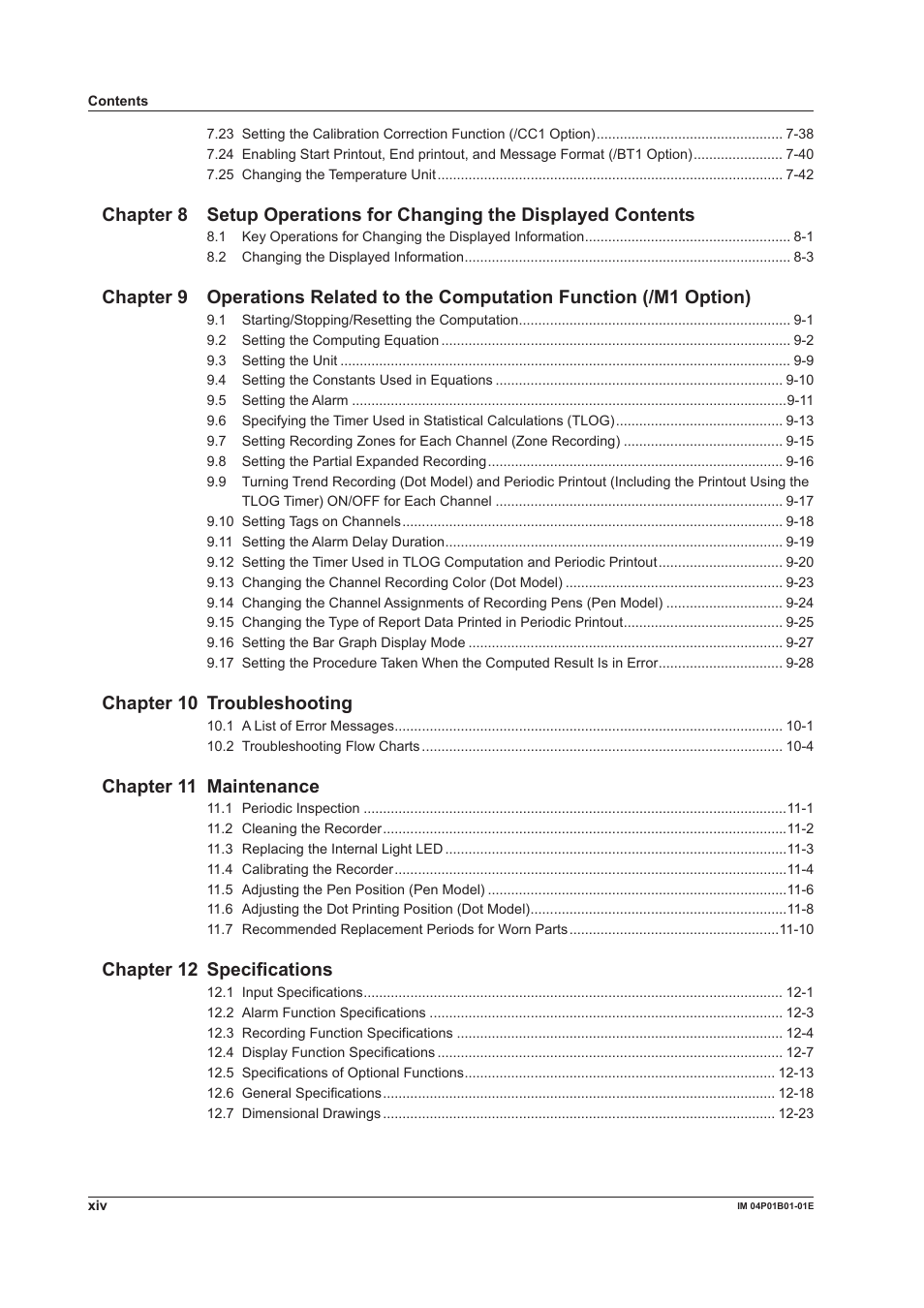 Chapter 10 troubleshootng, Chapter 11 mantenance, Chapter 12 specfcatons | Yokogawa µR10000 User Manual | Page 15 / 263