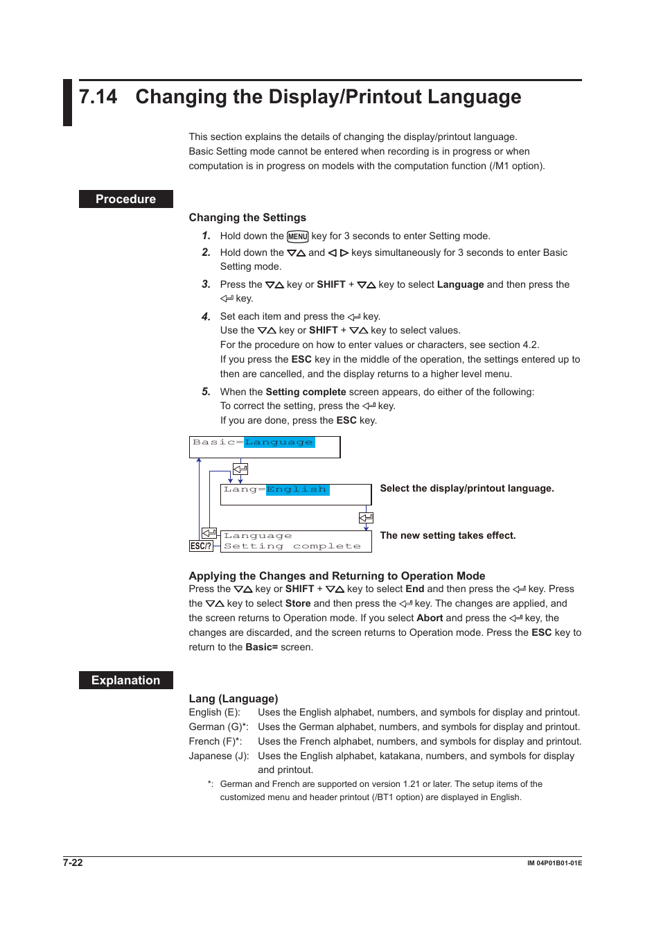 14 changing the display/printout language, 14 changing the display/printout language -22, 14 changng the dsplay/prntout language | Yokogawa µR10000 User Manual | Page 159 / 263