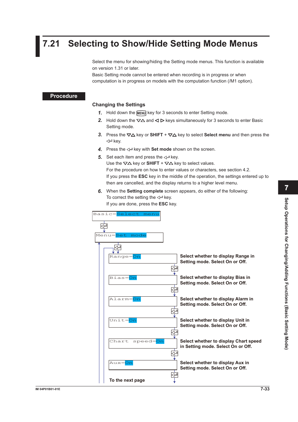 21 selecting to show/hide setting mode menus, 21 selecting to show/hide setting mode menus -33, 21 selectng to show/hde settng mode menus | App index | Yokogawa µR10000 User Manual | Page 170 / 263