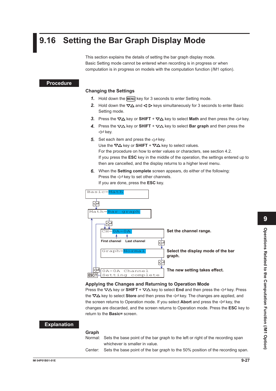 16 setting the bar graph display mode, 16 setting the bar graph display mode -27, 16 settng the bar graph dsplay mode | App index | Yokogawa µR10000 User Manual | Page 210 / 263