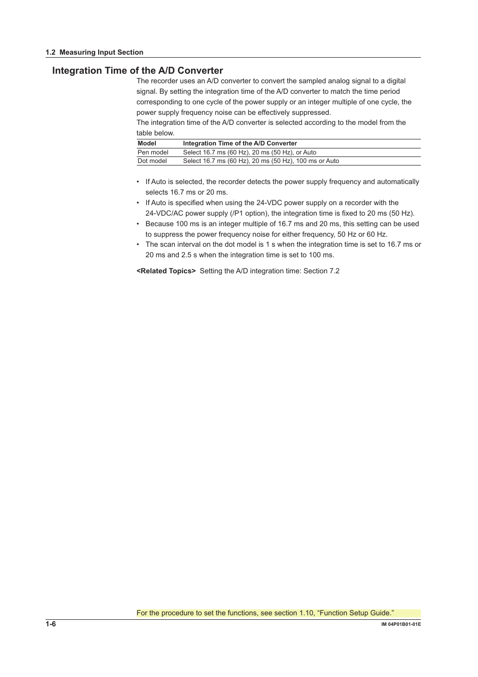 Integraton tme of the a/d converter | Yokogawa µR10000 User Manual | Page 22 / 263