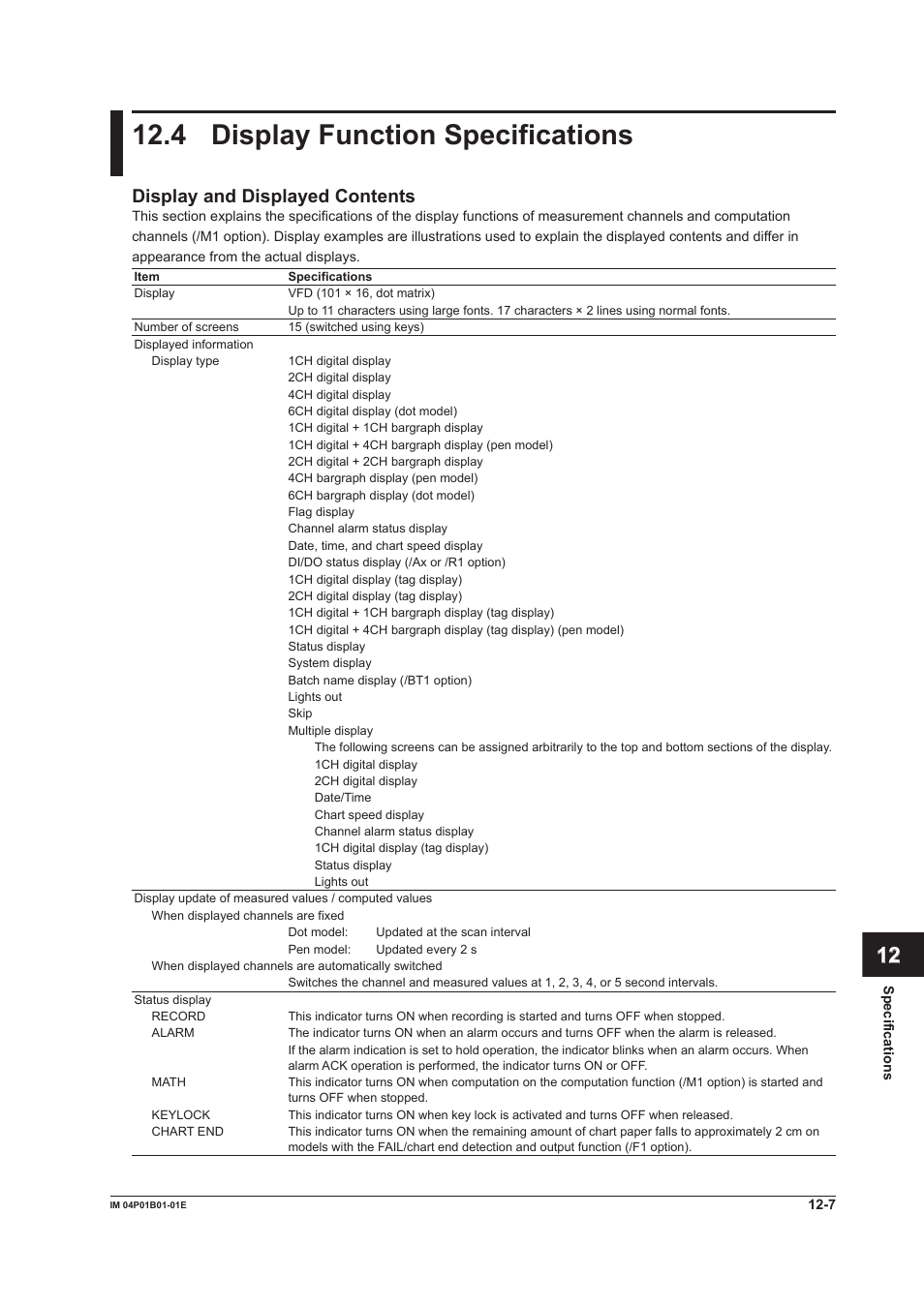 4 display function specifications, 4 display function specifications -7, 4 dsplay functon specfcatons | App index, Dsplay and dsplayed contents | Yokogawa µR10000 User Manual | Page 235 / 263