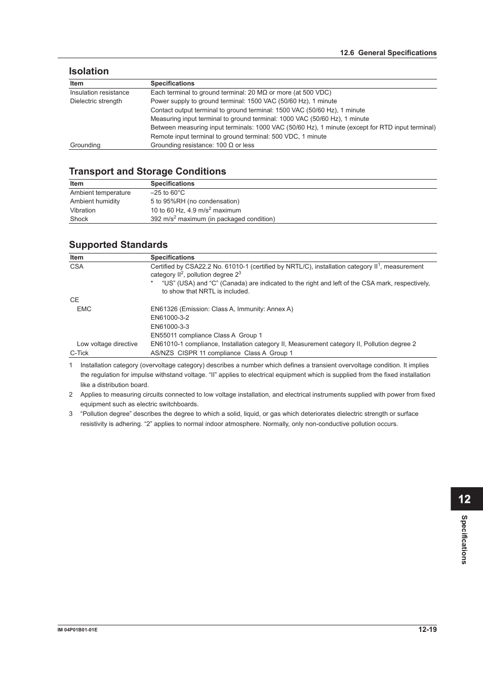 App index isolaton, Transport and storage condtons, Supported standards | Yokogawa µR10000 User Manual | Page 247 / 263