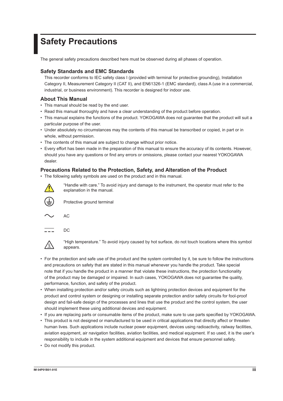 Safety precautions, Safety precautons | Yokogawa µR10000 User Manual | Page 4 / 263