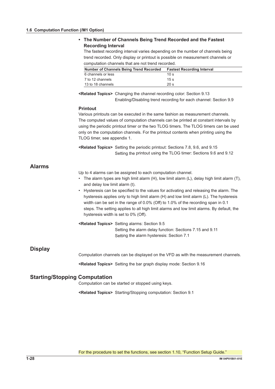 Alarms, Dsplay, Startng/stoppng computaton | Yokogawa µR10000 User Manual | Page 44 / 263