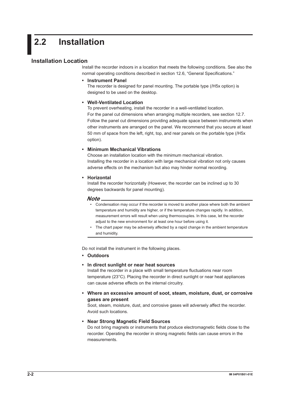 2 installation, 2 installation -2, 2 installaton | Installaton locaton | Yokogawa µR10000 User Manual | Page 57 / 263