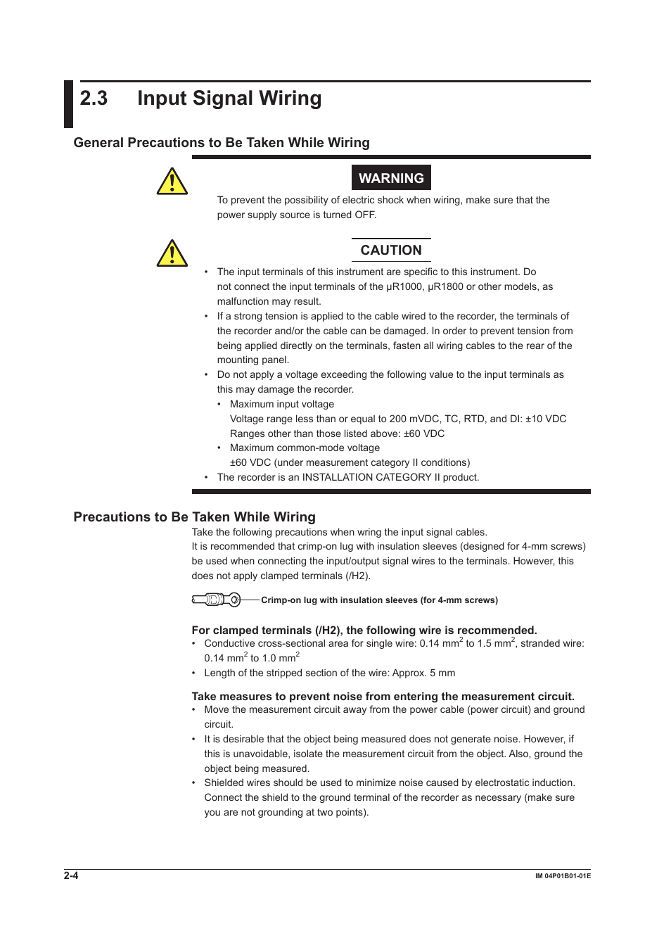 3 input signal wiring, 3 input signal wiring -4, 3 input sgnal wrng | Caution, Precautons to be taken whle wrng | Yokogawa µR10000 User Manual | Page 59 / 263