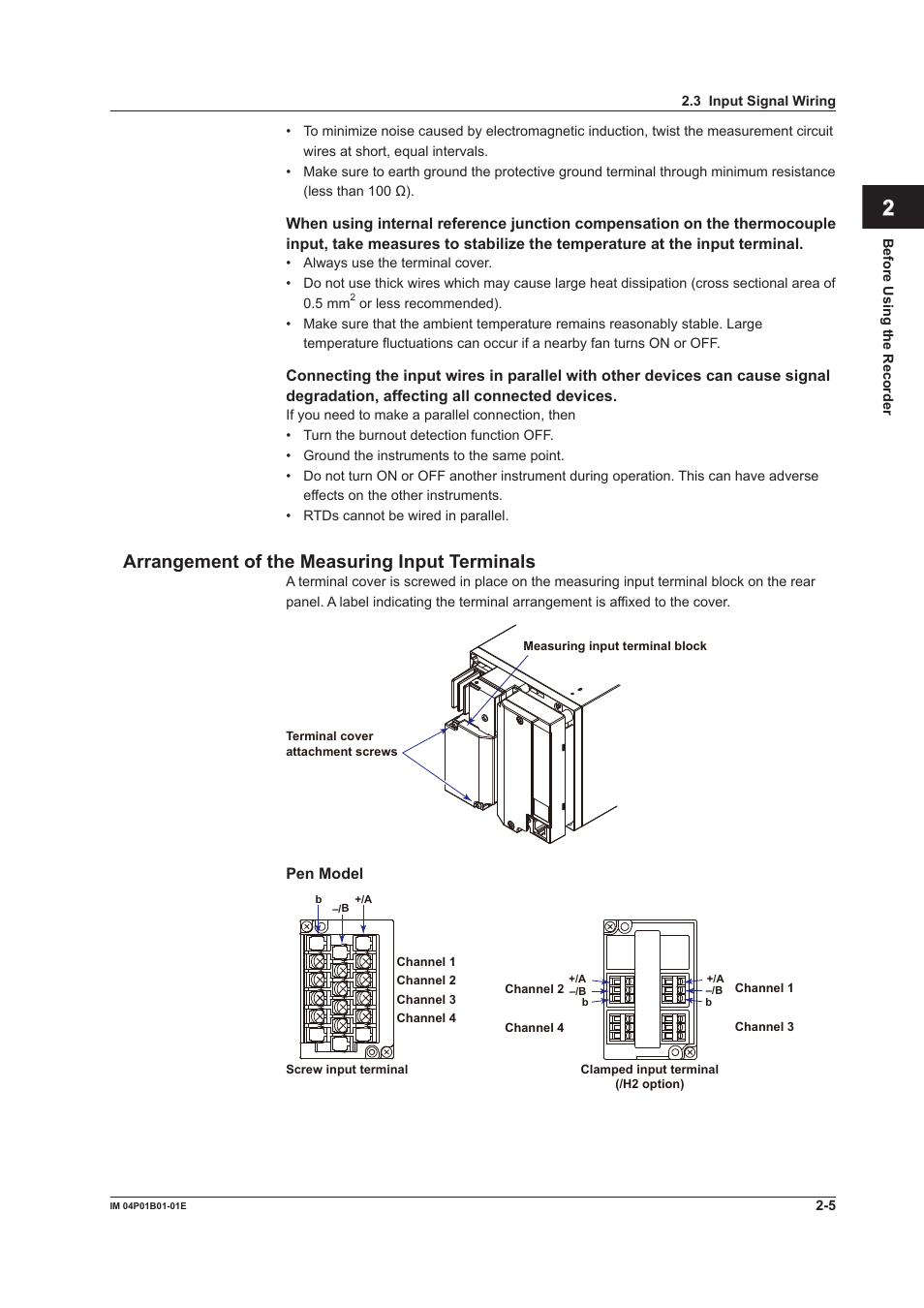 App index, Arrangement of the measurng input termnals | Yokogawa µR10000 User Manual | Page 60 / 263