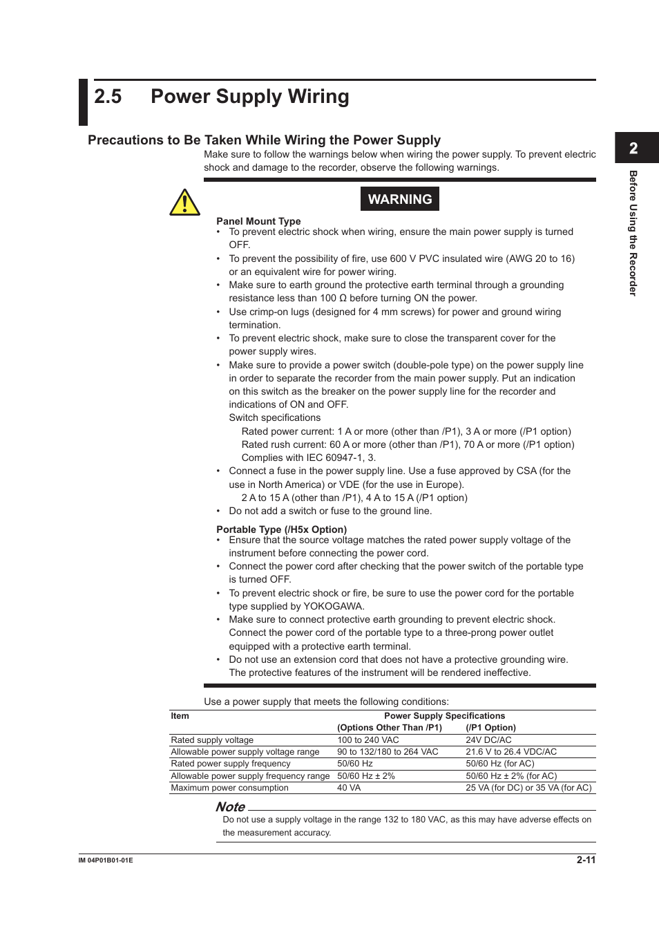 5 power supply wiring, 5 power supply wiring -11, 5 power supply wrng | App index, Warning | Yokogawa µR10000 User Manual | Page 66 / 263
