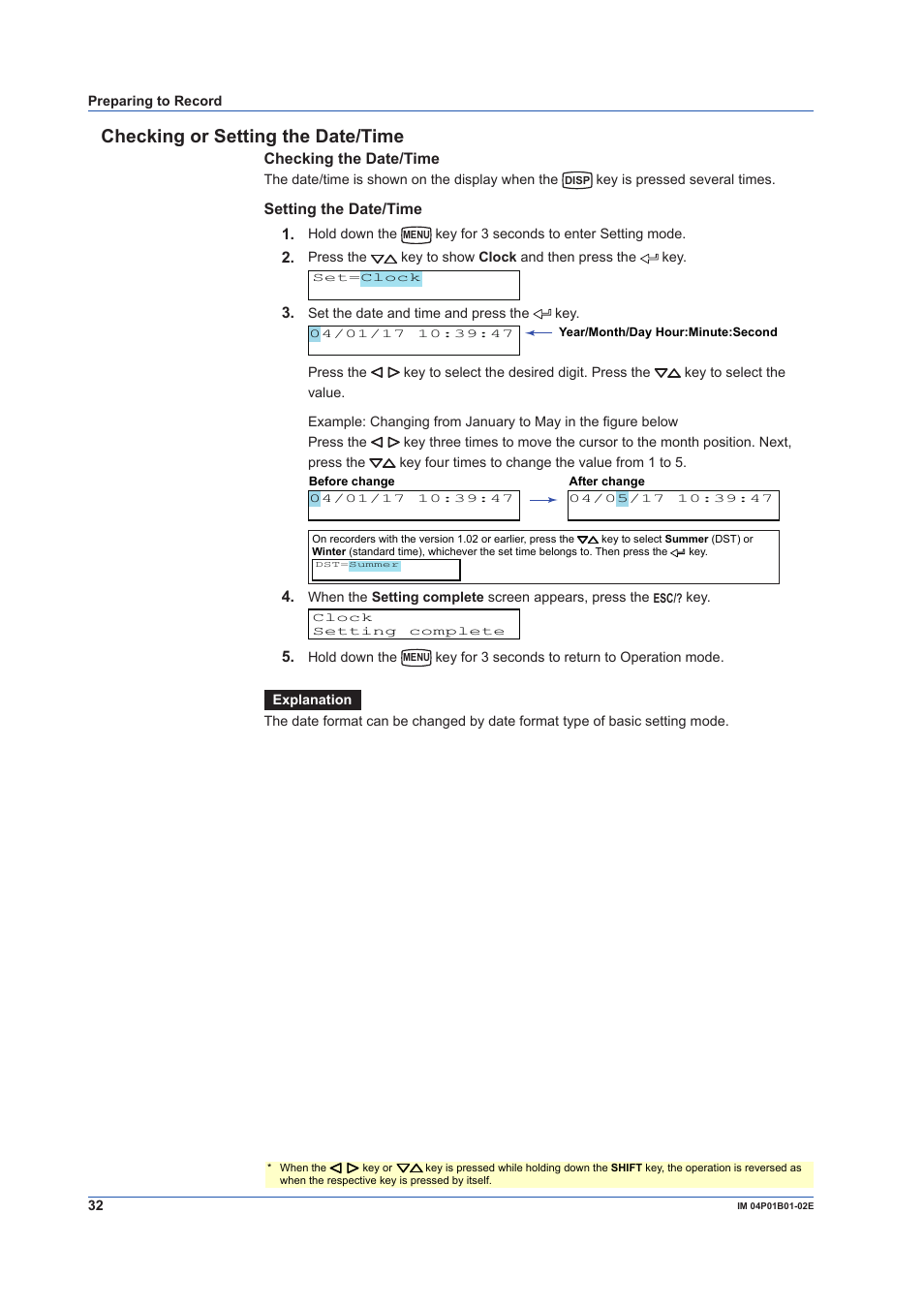Checking or setting the date/time | Yokogawa µR10000 User Manual | Page 32 / 56