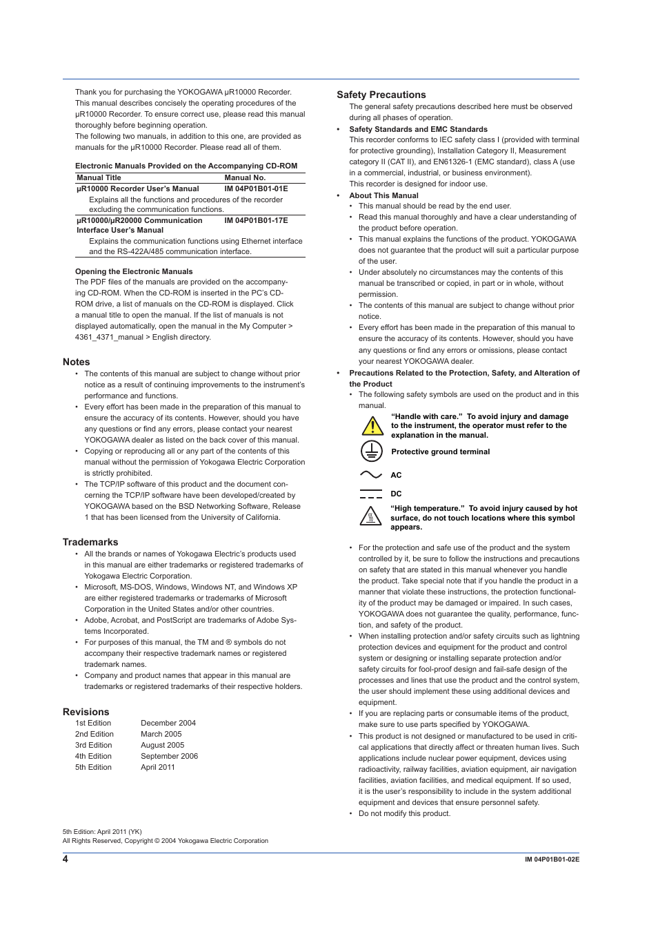 Safety precautions | Yokogawa µR10000 User Manual | Page 4 / 56