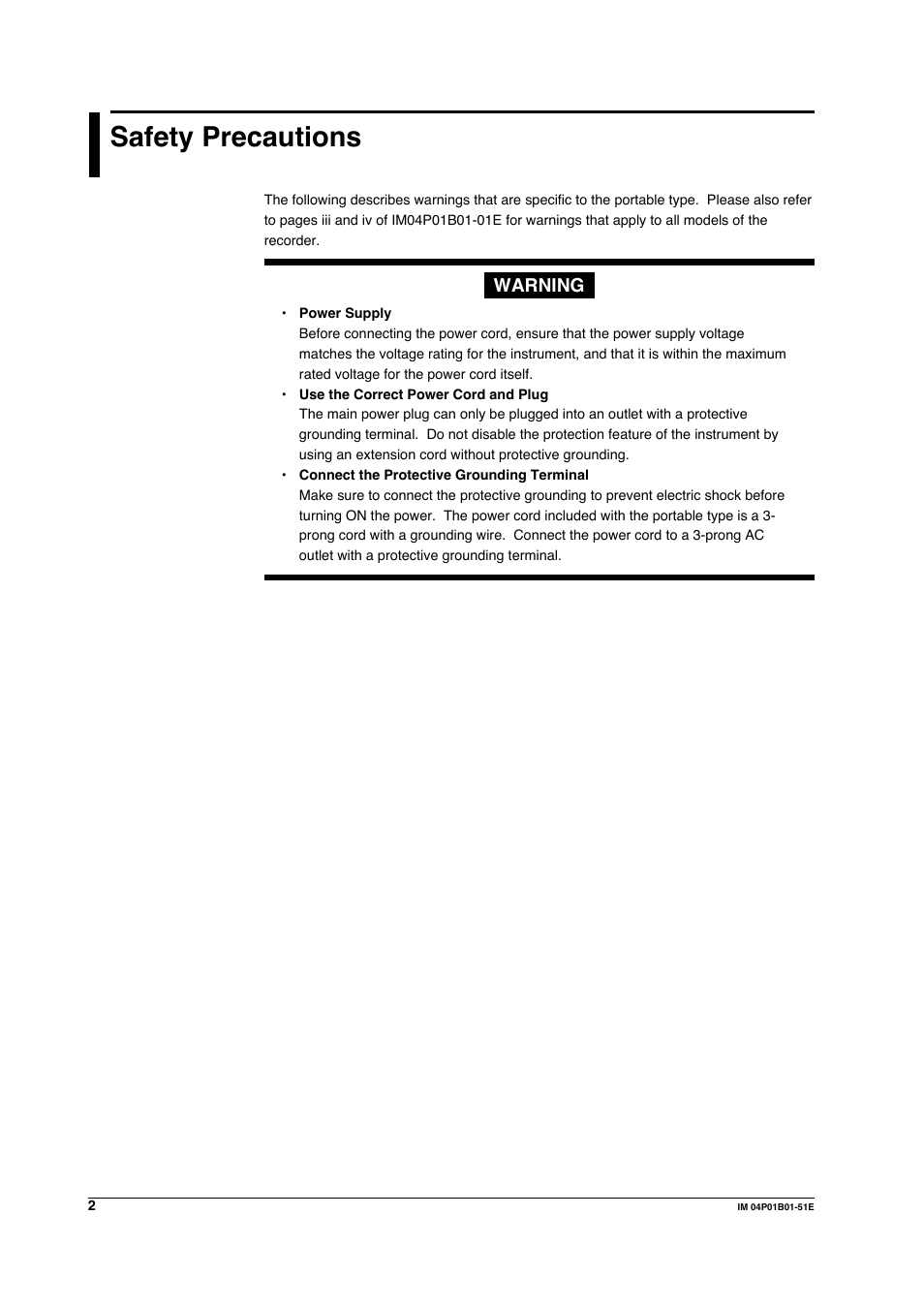 Safety precautions, Warning | Yokogawa µR10000 User Manual | Page 3 / 9