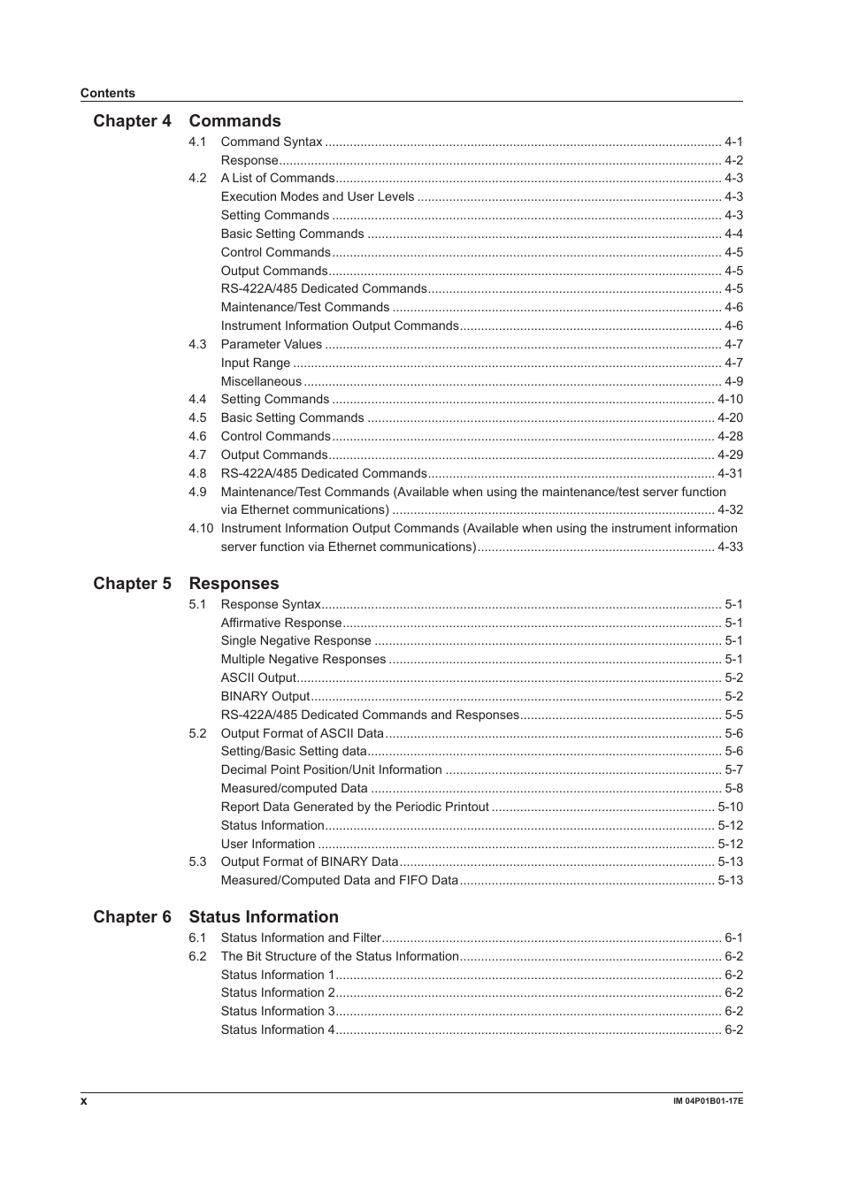 Chapter 4 commands, Chapter 5 responses, Chapter 6 status information | Yokogawa µR20000 User Manual | Page 11 / 103